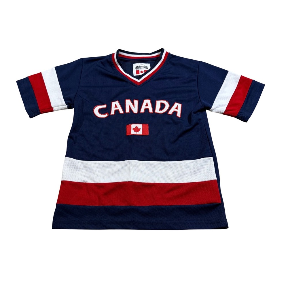 Canada Hockey Style Jersey Kids Mesh Top‎ Athleisure Sporty Maple Leaf Retro M